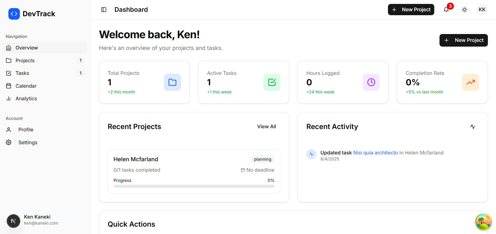 DevTrack Dashboard Preview